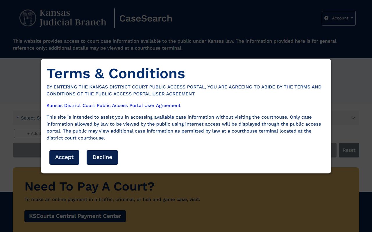 Kansas Case Search portal for statewide district court records